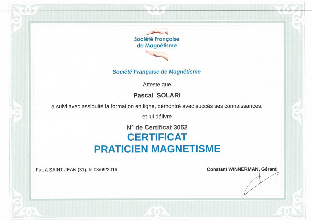 Diplôme magnétisme - MEDIUM Gabriel